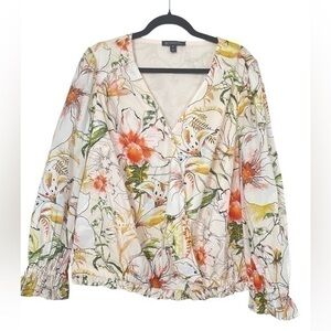 INC Women’s. Bright Floral Wrap Spring Top with Elastic Waist Size 1X
